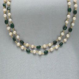 Sri Jagdamba Pearls White & Green Lipika 2 Line Princess Necklace for Women-picture-47