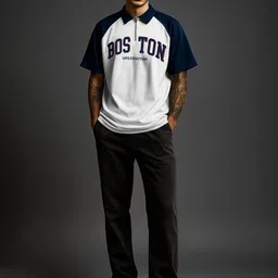 JUMPCUTS Men Typography Printed Polo Collar Cotton Relaxed Fit T-shirt image 2