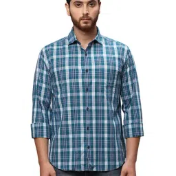 Park Avenue Teal Slim Fit Check Cotton Shirt-picture-45