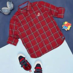 Pantaloons Junior Red Cotton Chequered Full Sleeves Shirt-picture-25