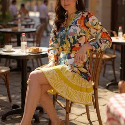 Hive91 Abstract Printed Mandarin Collar Puff Sleeve Shirt Mini Dress-picture-18