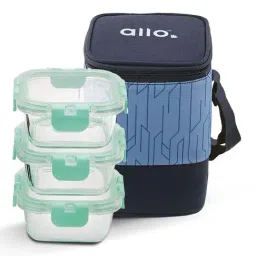 Allo Borosilicate Glass Lunch Box Microwave Oven Safe With Detachable Lock and Space Blue Tiffin Bag-picture-10