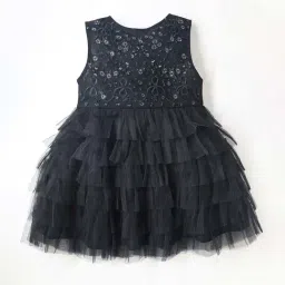 Cherry Crumble By Nitt Hyman Kids Black Embroidered Dress-picture-11
