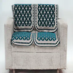 Fashion Throw Turquoise Blue & White Printed Jacquard 2 Piece Sofa Cover-image-21