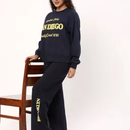 R&B Navy Cotton Printed Mid Rise Trackpants image 3