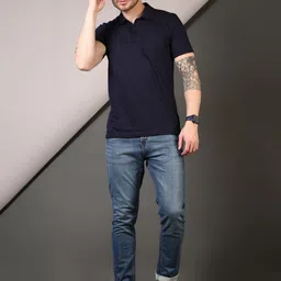 V-Mart Men Solid Polo Collar Cotton T-shirt image 3
