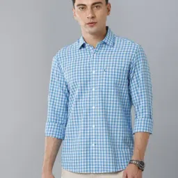 CAVALLO by Linen Club Sky Blue Contemporary Fit Checks Shirt-picture-33