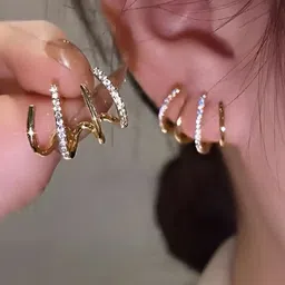 Goho Gold-Plated Artificial Stones Studded Spiral Studs image 4