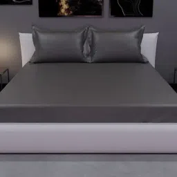 Stoa Paris Charcoal Grey 300 TC Polyester Super King Fitted Sheet with 2 Pillow Covers-picture-12
