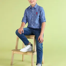 U.S. Polo Assn. Kids Boys Conversational Ditsy Printed Pure Cotton Shirt-picture-28