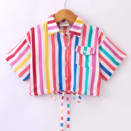 CrayonFlakes Half Sleeves Striped Crop Top - Pink-image-48