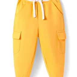 Babyhug Cotton Looper Knit Full Length Solid Lounge Pant With Cargo Pockets - Yellow image 1