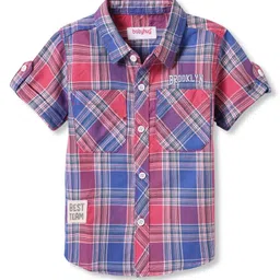 Babyhug Cotton Woven Half Sleeves Checks Shirt - Blue-picture-28