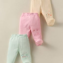 Zero Sinker Woven Footed Bootie Leggings With Animal Print Pack Of 3 - Pink Yellow & Light Green-picture-49