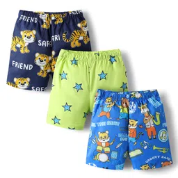 Babyhug Cotton Woven Above Knee Length Boxer With Animals & Star Print Pack Of 3 - Navy Blue Green & Blue-picture-10