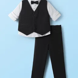 Babyhug Knit Full Sleeves Solid Three Piece Party Suit with Bow - Black-image-106