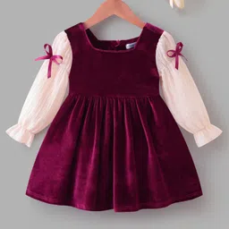 Mark & Mia Full Sleeves Winter Frock With Bow Applique - Maroon-picture-22