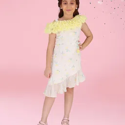 Cutecumber Cotton Woven Sleeveless Floral Printed & Ruffle Detailed Dress - Yellow-picture-27