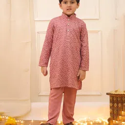 KID1 Rayon Woven Full Sleeves Geometric Embroidered & Sequins Embellished Kurta Pyjama Set - Pink-picture-30
