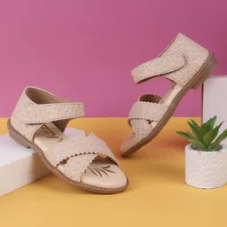 Jazzy Juniors Geometric Designed Velcro Closure Sandals - Beige-image-9