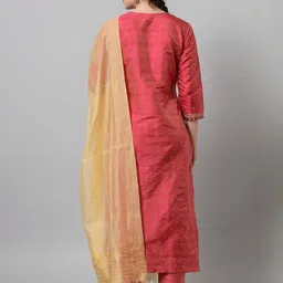 Tulsattva Women Ethnic Motifs Embroidered Regular Thread Work Kurta with Trousers & With Dupatta image 3