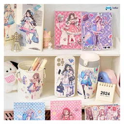 FunBlast Cartoon Theme Japanese Style Decorative Stickers Book 20 Sheets Blue image 2