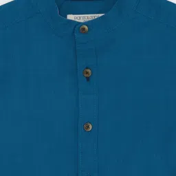 Pantaloons Junior Cotton Flax Woven Half Sleeves Solid Shirt - Teal Blue image 3