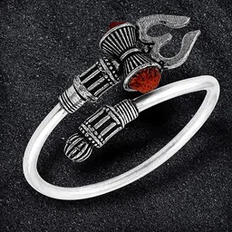 Stylewell Silver-Plated Rudraksha Oxidized Shiva Trishul Damroo Kada Bracelet-picture-19