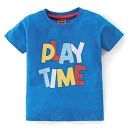 Babyhug Cotton Knit Dungaree with Half Sleeves Inner Tee Set Dino Print - Blue & Red image 3