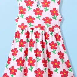 Babyhug Single Jersey Knit Sleeveless Floral Printed Frock with Headband & Bow Applique - White image 3