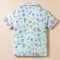 CUCUMBER Sinker Woven Half Sleeves Co-ords Night suit With Floral Print - Mint image 3