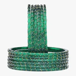 Adiba Fashion Factory Set Of 10 Green Glass Artificial Stones Bangle image 1