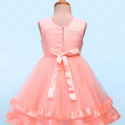 Babyhug Woven Sleeveless Party Dress With Bow Applique & Sequin - Peach image 4