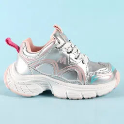 KIDLINGSS Abstract Designed Lace Up Shoes - Silver & Pink image 5