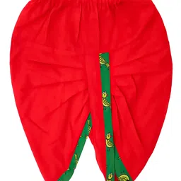 BownBee Pure Cotton Woven Full Sleeves Parrot Printed Dhoti Kurta With Attached Jacket Set - Red image 5