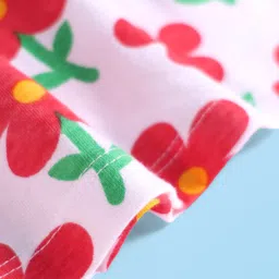 Babyhug Single Jersey Knit Sleeveless Floral Printed Frock with Headband & Bow Applique - White image 5