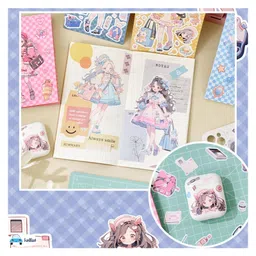 FunBlast Cartoon Theme Japanese Style Decorative Stickers Book 20 Sheets Blue image 5