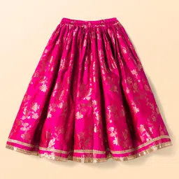 Babyhug Brocade Woven Half Sleeves Choli Lehenga & Dupatta Set With Floral Print & Embriodery - Fuschia image 5
