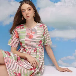 CORSICA Floral & Geometric Print Fit & Flare Dress-picture-31