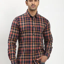Indian Terrain Checked Classic Slim Fit Cotton Casual Shirt-image-4