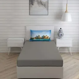 Boutique Living Globe Trotter Grey Cotton 200 TC Single Size Bed Sheet with Pillow Cover-image-65