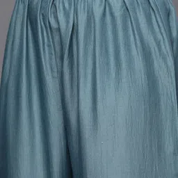 Varanga Women Teal Blue Yoke Design Kurta with Trousers & With Dupatta image 4