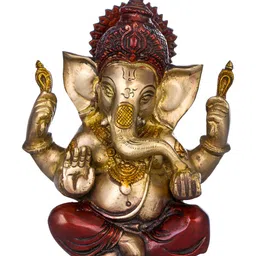 Exotic India Gold-Toned & Red Lord Ganesha Religious Idol Showpiece-image-12