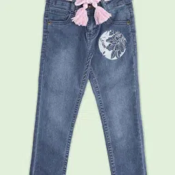 Pantaloons Junior Kids Blue Cotton Embroidered Jeans-picture-32