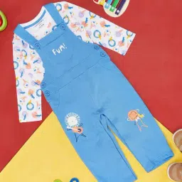 Pantaloons Baby Blue & White Cotton Printed Full Sleeves Dungaree Set-image-52