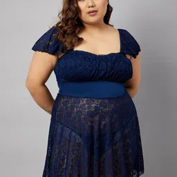 Curves By ZeroKaata Women Plus Size Self Design Lace Baby Doll With Thong Briefs-picture-27