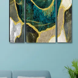 Myntra Elegant Homes Blue & Gold-Toned 3 Pcs Abstract Synthetic Wood Wall Art-picture-20