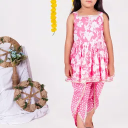 AATYA KIIDS Girls Floral Printed Regular Pure Cotton Kurti with Dhoti Pants-picture-50