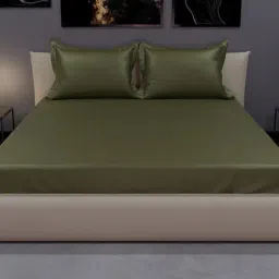 Stoa Paris Olive Green 300 TC Polyester Super King Fitted Sheet with 2 Pillow Covers-picture-40