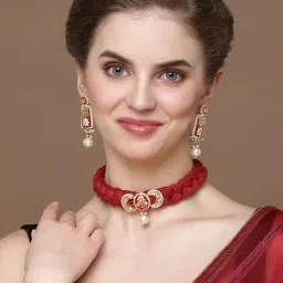 Dugran By Dugristyle Kundan & Pearls Red Necklace for Women-picture-28